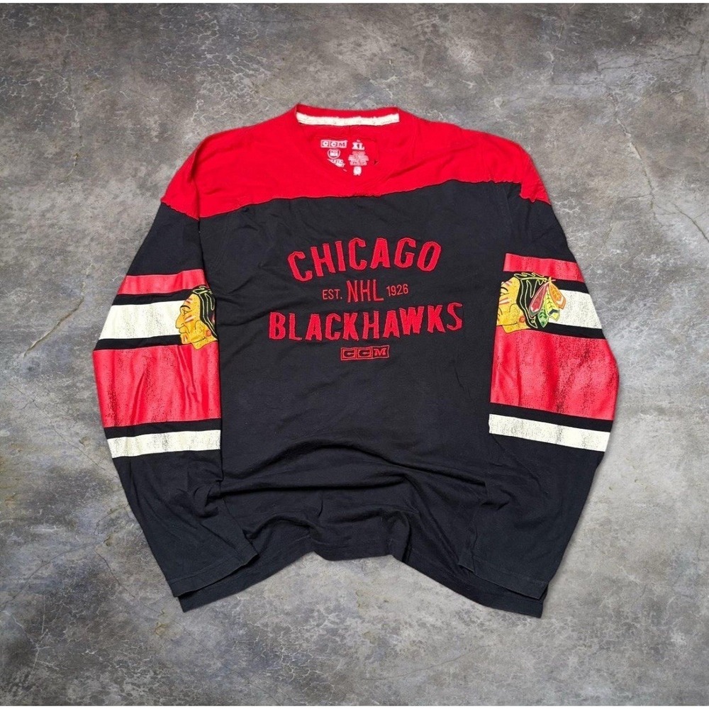 Chicago Blackhawks NHL CCM Jersey /longsleeve Shirt Vintage Look Mens XL